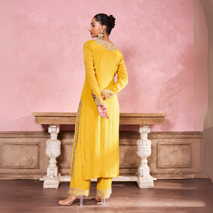 Yellow Hand Embroidered Kurta Set