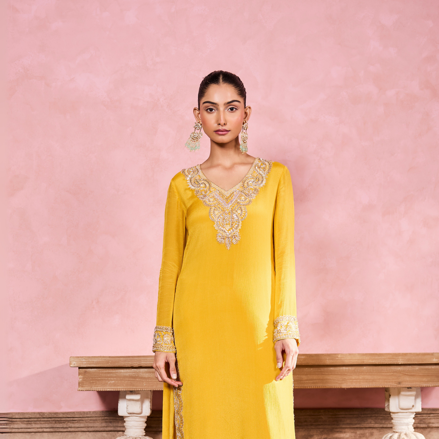 Yellow Hand Embroidered Kurta Set