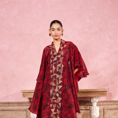 Maroon Hand Embroidered Kurta & Sharara Set