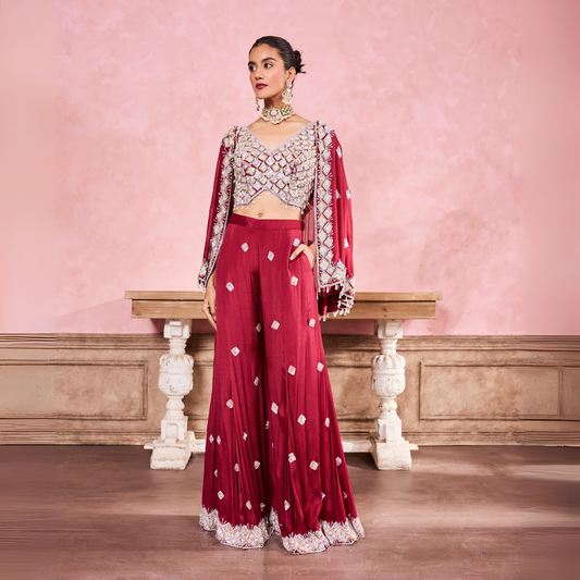 Maroon Embellished cape set