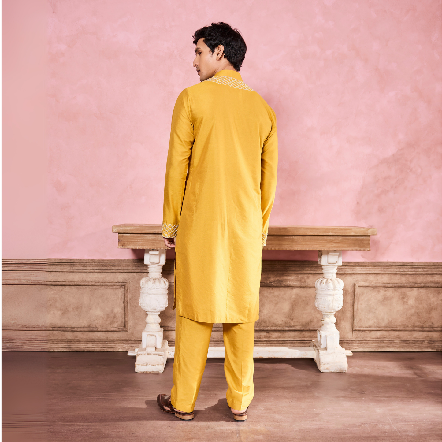 Yellow Floral Hand Embroidered Kurta Set