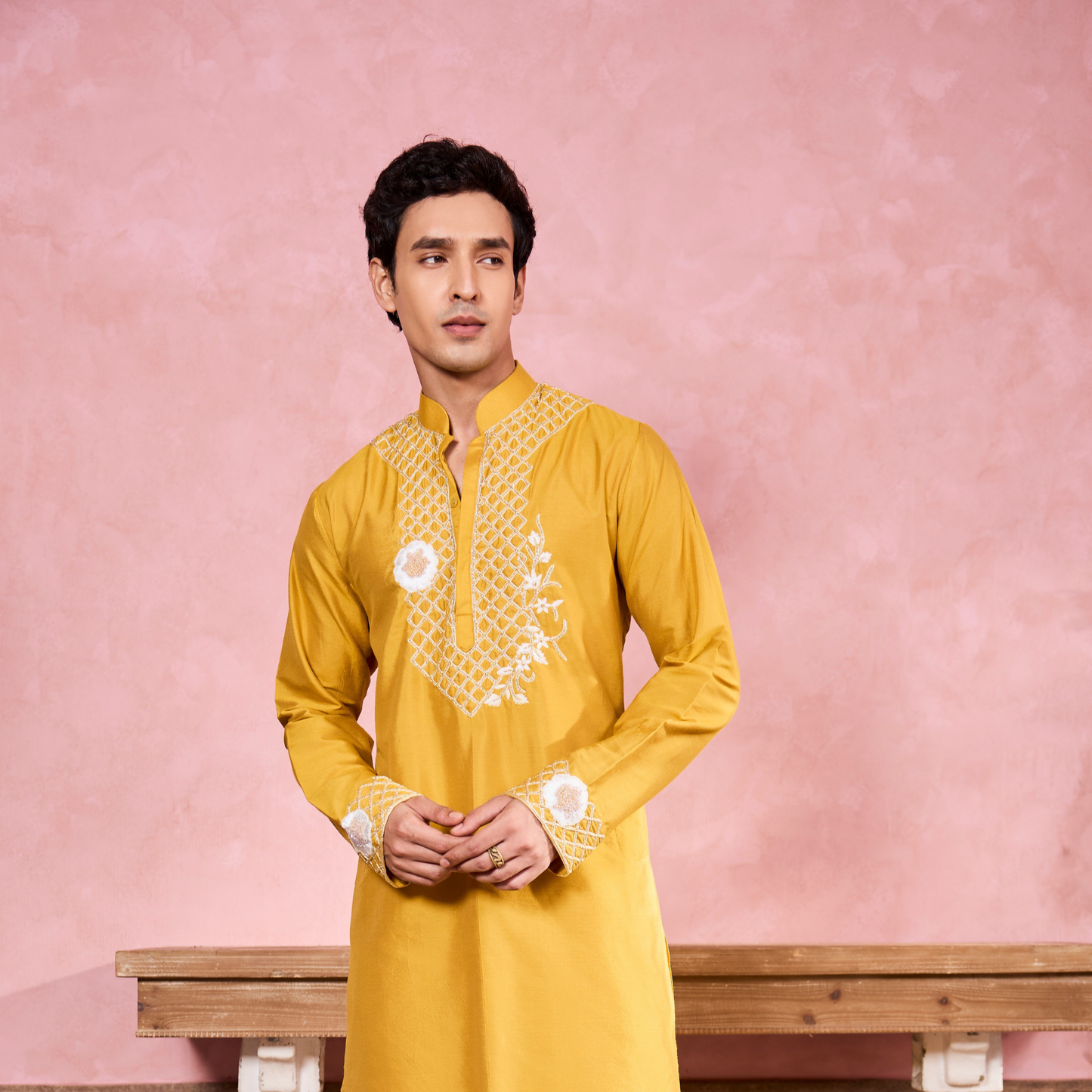 Yellow Floral Hand Embroidered Kurta Set