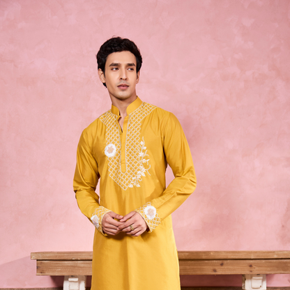 Yellow Floral Hand Embroidered Kurta Set