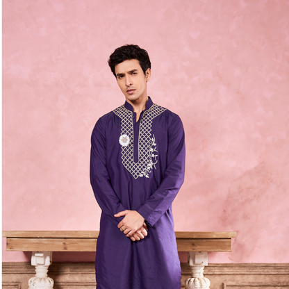 Blue Floral & Geometric Hand Embroidered Kurta Set