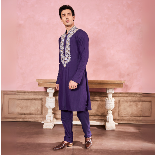 Blue Hand Embroidered Kurta Set