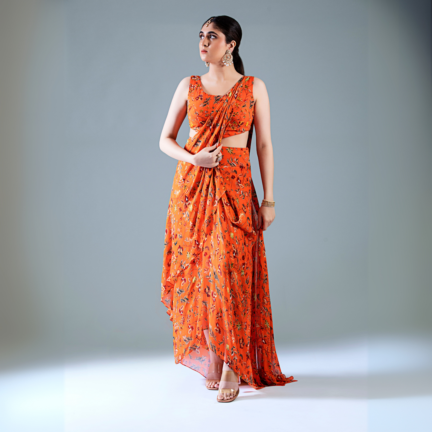 Orange Dhoti Saree Set