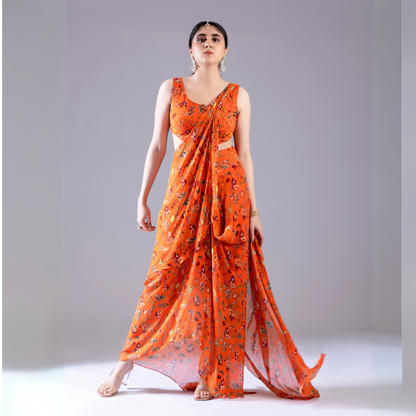 Orange Dhoti Saree Set