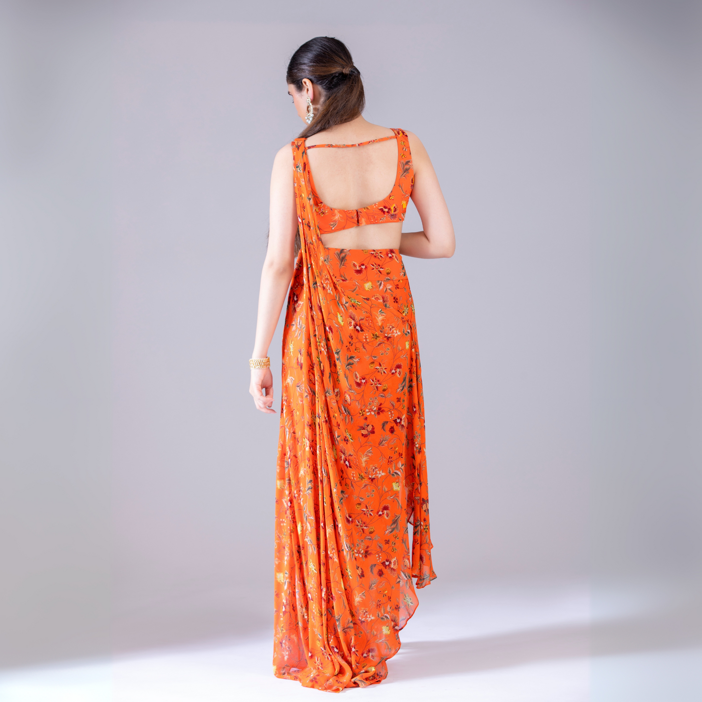 Orange Dhoti Saree Set