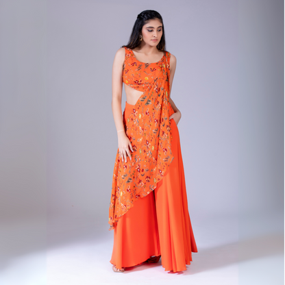 Orange Sharara Saree