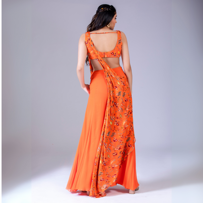 Orange Sharara Saree