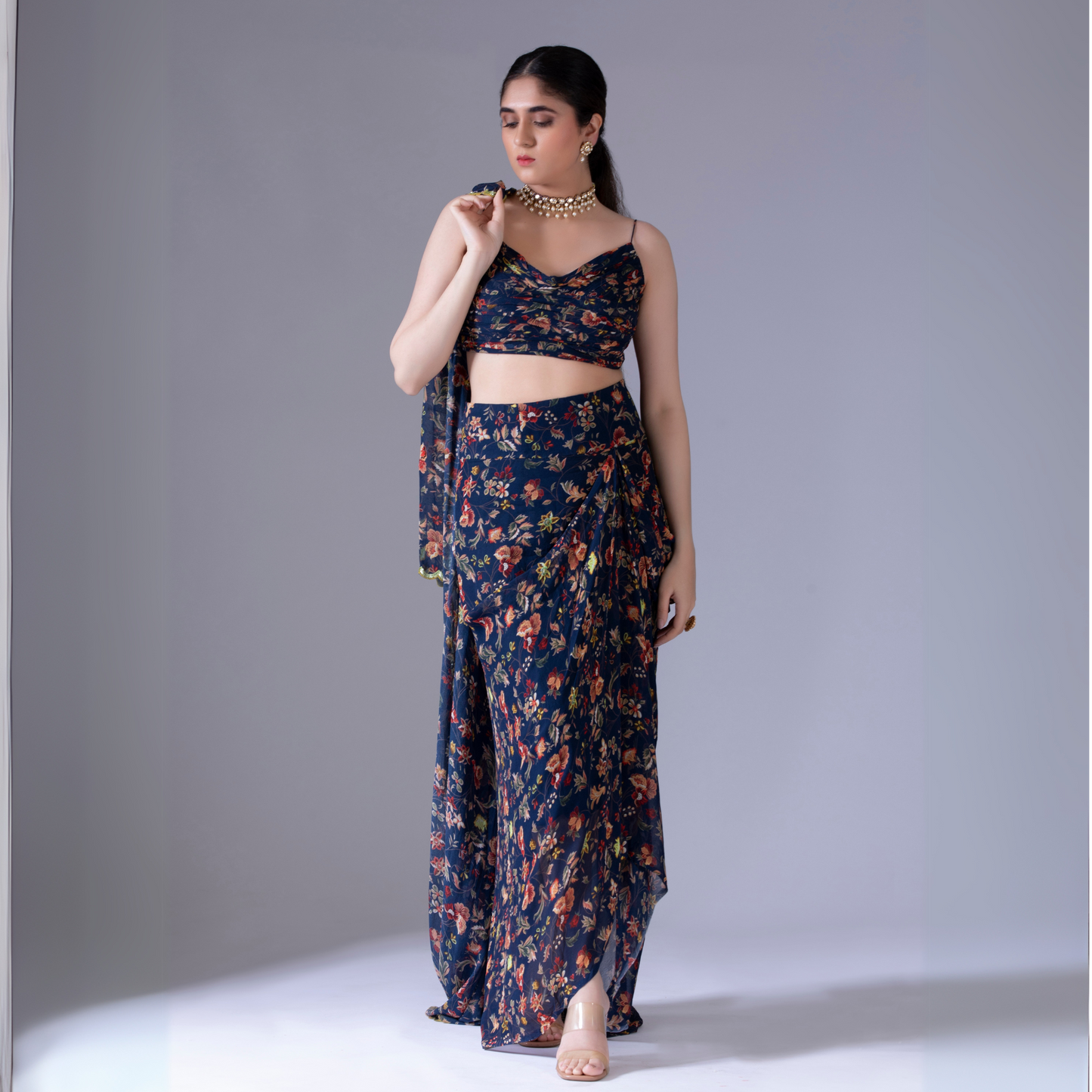 Navy Blue Dhoti Jacket Set