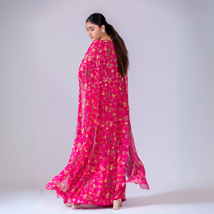 Fuchsia Cape And Sharara Set