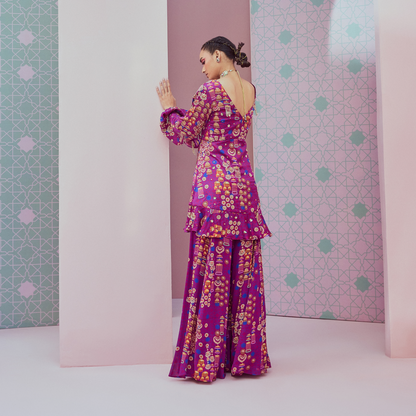 Purple angarkha kurta paired with sharara