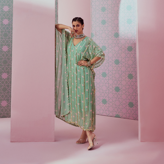 Mint green squence line kaftan